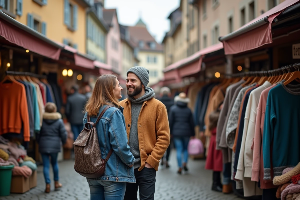 Deux amis discutant dans une brocante à Strasbourg
