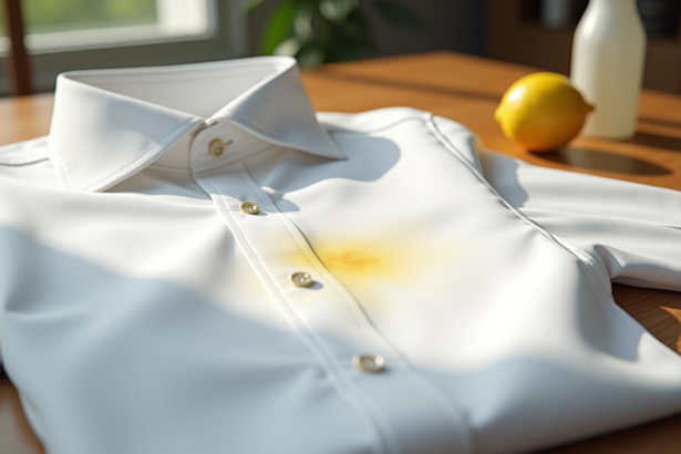 Chemise blanche avec tache jaune sous le bras en lumière naturelle