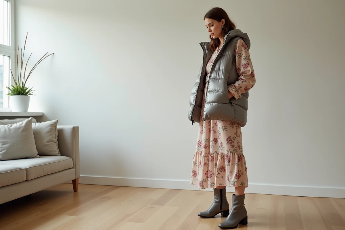 Femme portant un look tendance mal équilibré dans un appartement minimaliste, conseils pour éviter les erreurs de style en 2026