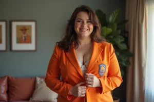 Femme en costume Spies confiante dans un salon moderne