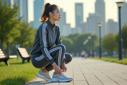 Jeune femme courant dans un parc urbain pour l article