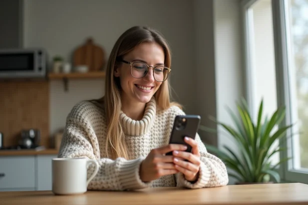 Femme souriante essayant virtuellement des lunettes