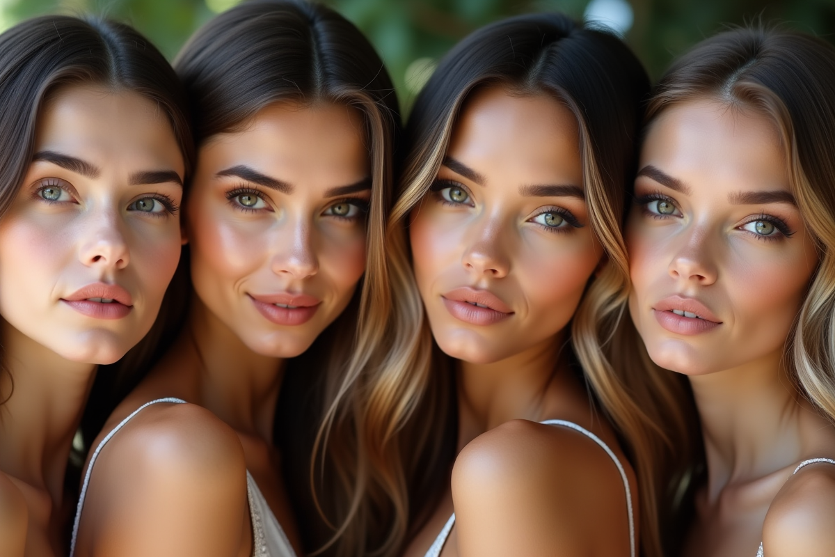 Groupe de femmes avec différents visages en maquillage naturel