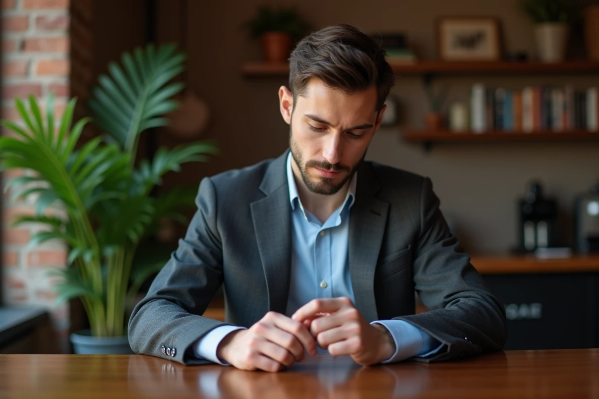 Homme posant une alliance dans un café cosy