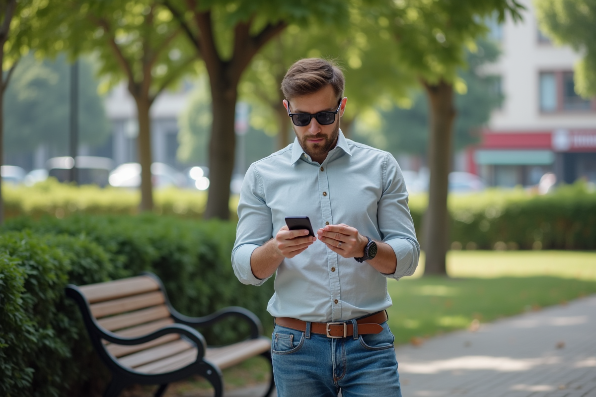 Homme comparant des styles de lunettes en plein air