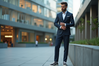 Homme en costume moderne dans une place urbaine