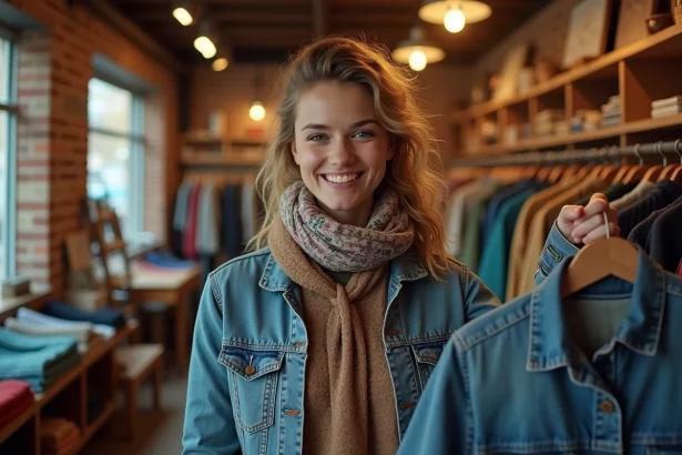 Jeune femme souriante dans une boutique vintage à Strasbourg