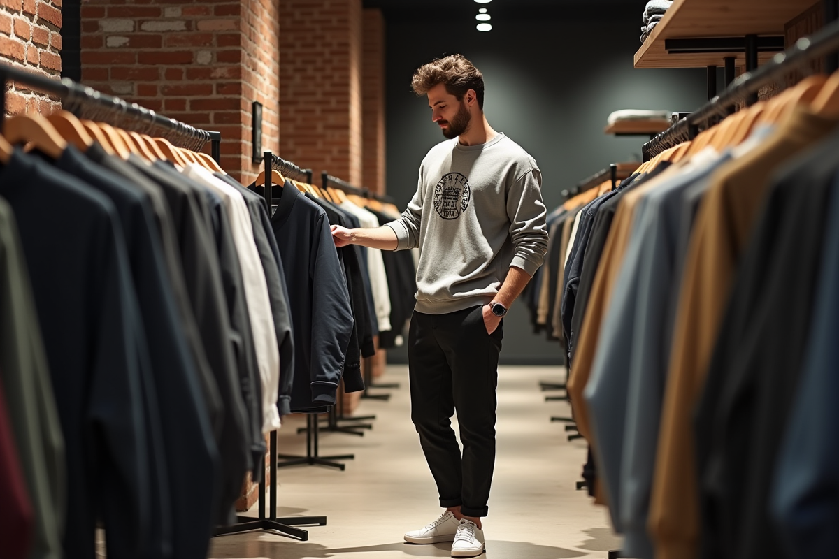 Jeune homme dans une boutique de mode décontractée