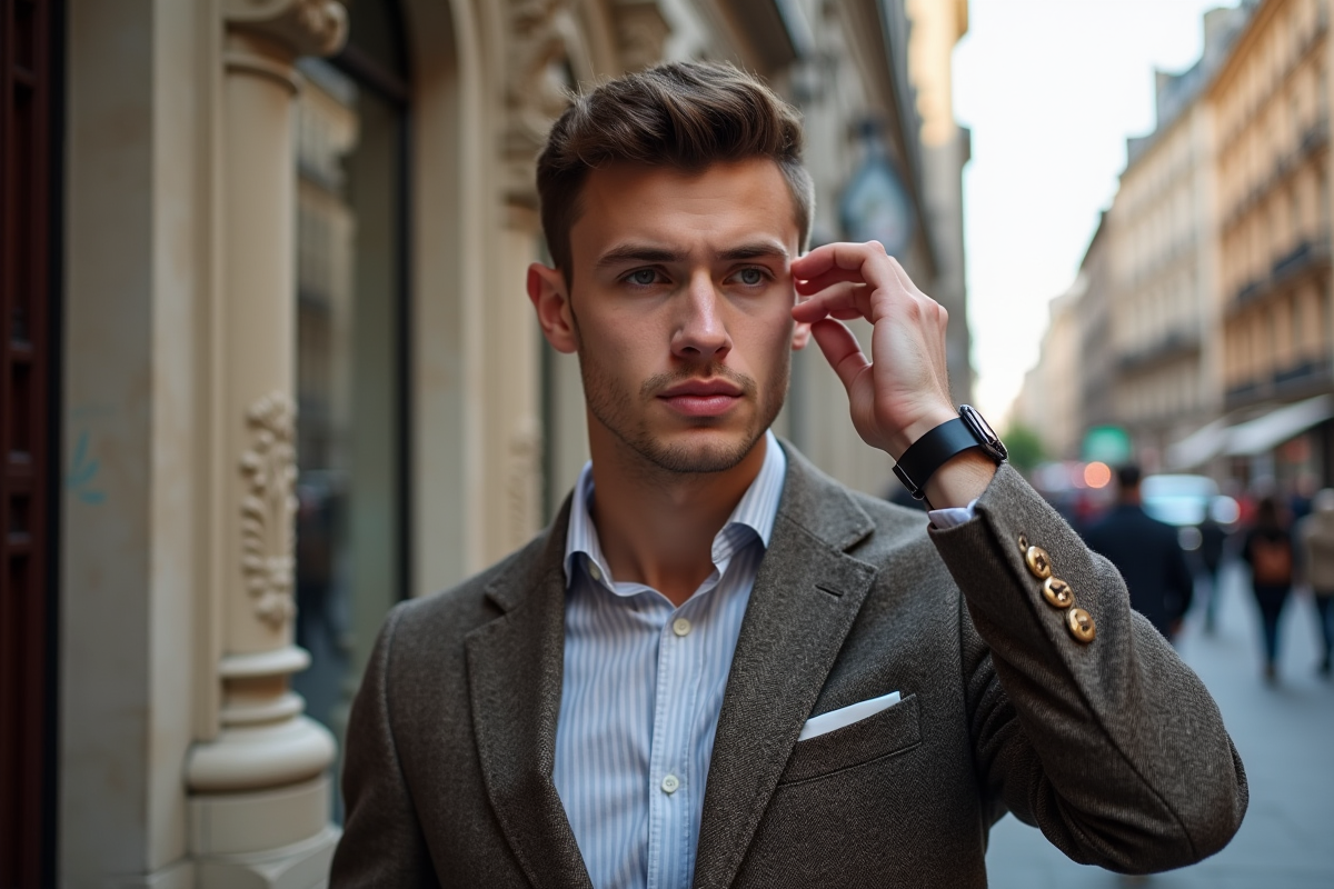 Jeune homme en ville avec style urbain et expression confiante