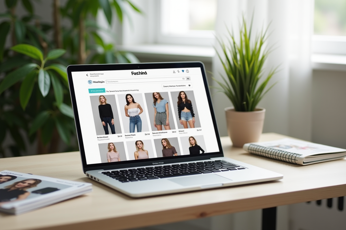 Ordinateur portable sur un bureau minimaliste avec site mode en ligne