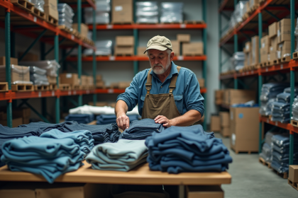 Ouvrier textile réfléchissant dans un entrepôt industriel
