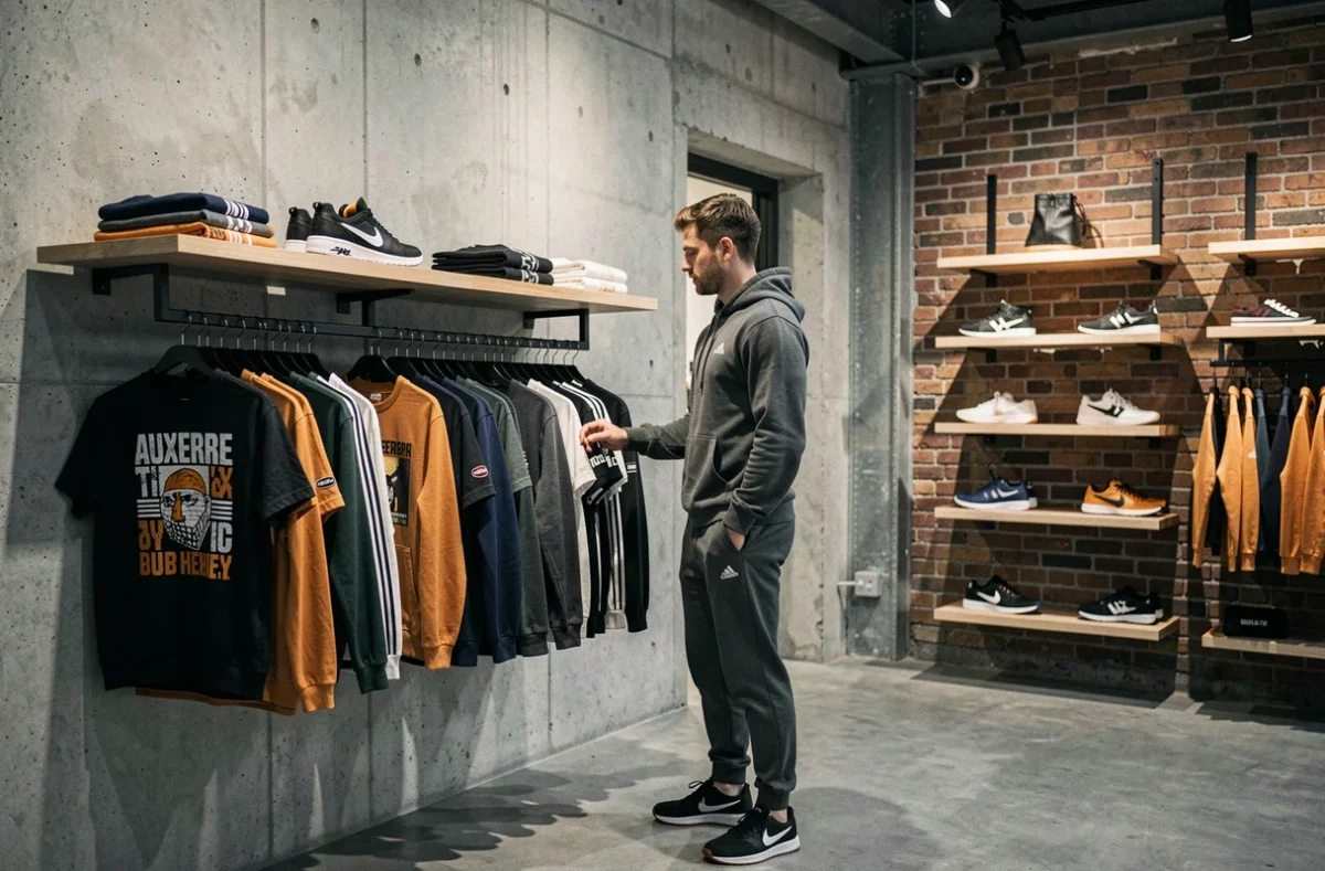 Client parcourant les vêtements sport et streetwear dans la boutique S2 Street et Sport à Auxerre