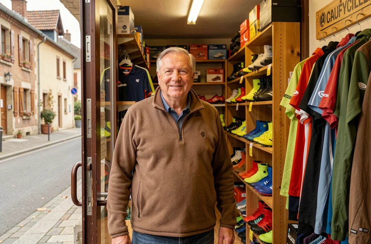 Propriétaire de la boutique Sport 2000 Chauffailles en Saône-et-Loire devant son magasin de sport de proximité